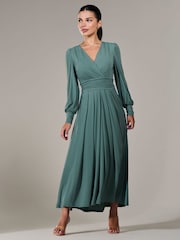 Jolie Moi Green Petite Petite Long Sleeve Soft Silky Jersey Maxi Dress - Image 1 of 6