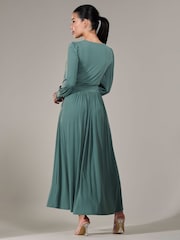 Jolie Moi Green Petite Petite Long Sleeve Soft Silky Jersey Maxi Dress - Image 2 of 6