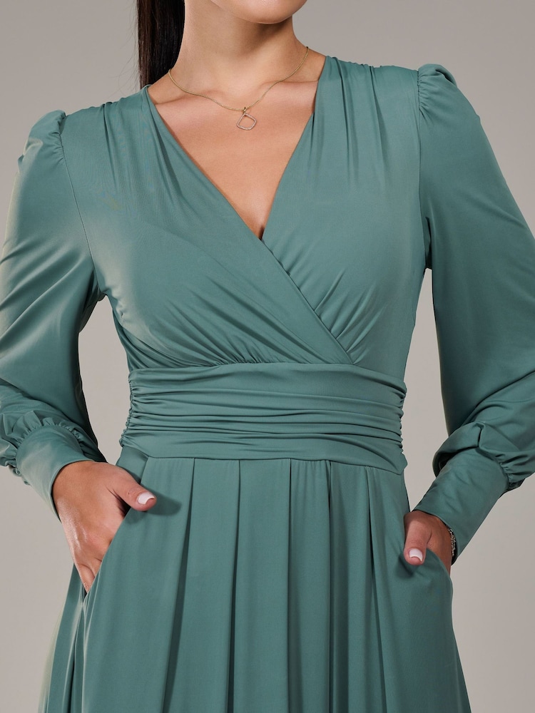 Jolie Moi Green Petite Petite Long Sleeve Soft Silky Jersey Maxi Dress - Image 3 of 6