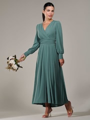 Jolie Moi Green Petite Petite Long Sleeve Soft Silky Jersey Maxi Dress - Image 4 of 6