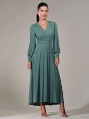 Jolie Moi Green Petite Petite Long Sleeve Soft Silky Jersey Maxi Dress - Image 5 of 6