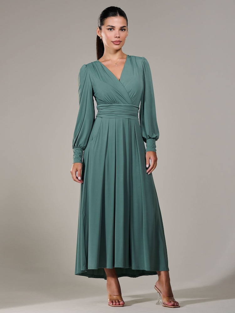 Jolie Moi Green Petite Petite Long Sleeve Soft Silky Jersey Maxi Dress - Image 5 of 6