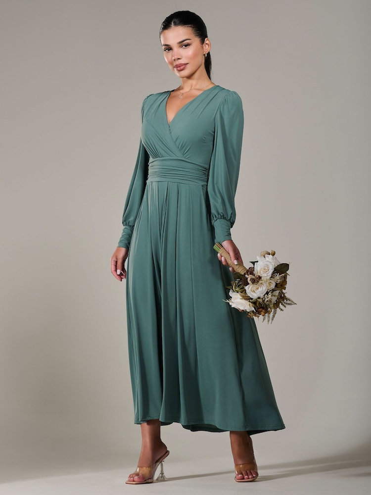 Grün - Jolie Moi Petite Long Sleeve Soft Silky Jersey Maxi Dress - Bild 6 von 6 Grün - Jolie Moi Petite Long Sleeve Soft Silky Jersey Maxi Dress - Bild 6 von 6