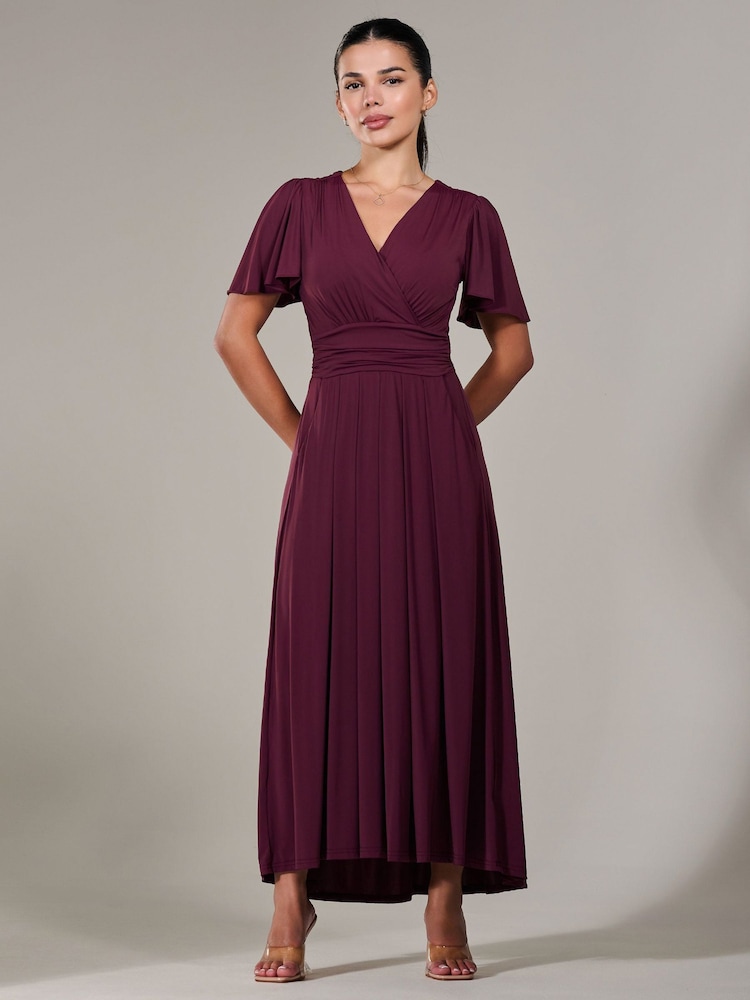 Jolie Moi Purple Petite Short Sleeve Soft Silky Jersey Maxi Dress - Image 1 of 6