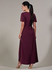Jolie Moi Purple Petite Short Sleeve Soft Silky Jersey Maxi Dress - Image 2 of 6