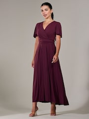 Jolie Moi Purple Petite Short Sleeve Soft Silky Jersey Maxi Dress - Image 5 of 6