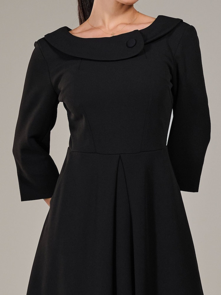 Jolie Moi Black Petite Petite Button Collar Dress - Image 3 of 6