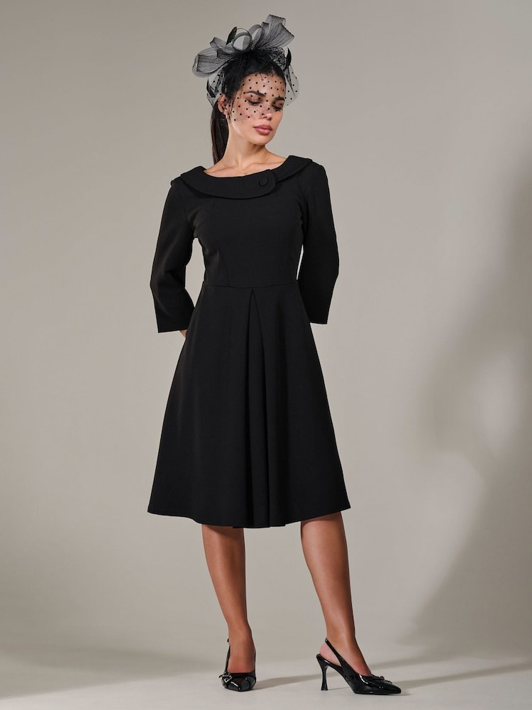 Jolie Moi Black Petite Petite Button Collar Dress - Image 4 of 6