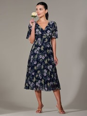Jolie Moi Blue Petite Petite Chiffon Pleated Midaxi Dress - Image 1 of 6
