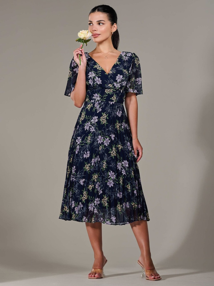 Jolie Moi Blue Petite Petite Chiffon Pleated Midaxi Dress - Image 1 of 6