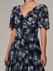 Jolie Moi Blue Petite Petite Chiffon Pleated Midaxi Dress - Image 3 of 6