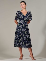 Jolie Moi Blue Petite Petite Chiffon Pleated Midaxi Dress - Image 4 of 6