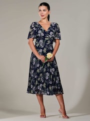 Jolie Moi Blue Petite Petite Chiffon Pleated Midaxi Dress - Image 5 of 6