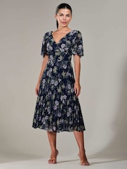 Jolie Moi Blue Petite Petite Chiffon Pleated Midaxi Dress - Image 6 of 6