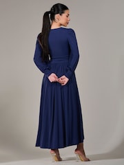 Jolie Moi Blue Petite Petite Long Sleeve Soft Silky Jersey Maxi Dress - Image 3 of 6