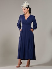 Jolie Moi Blue Petite Petite Long Sleeve Soft Silky Jersey Maxi Dress - Image 4 of 6