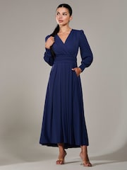Jolie Moi Blue Petite Petite Long Sleeve Soft Silky Jersey Maxi Dress - Image 5 of 6