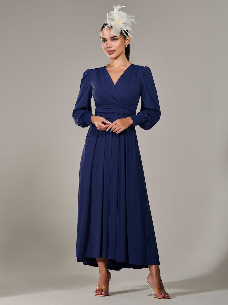 Blau - Jolie Moi Petite Long Sleeve Soft Silky Jersey Maxi Dress - Bild 6 von 6 Blau - Jolie Moi Petite Long Sleeve Soft Silky Jersey Maxi Dress - Bild 6 von 6