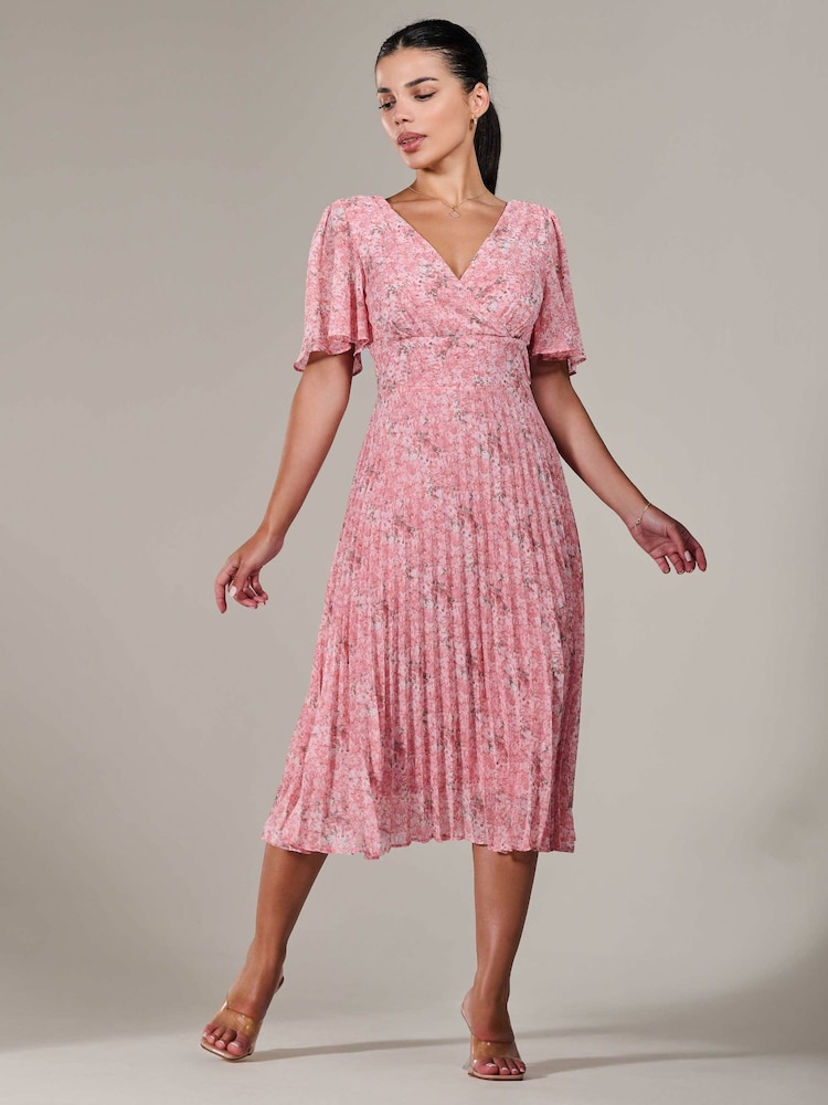 Jolie Moi Pink Petite Petite Chiffon Pleated Midaxi Dress - Image 1 of 6