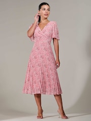 Jolie Moi Pink Petite Petite Chiffon Pleated Midaxi Dress - Image 4 of 6
