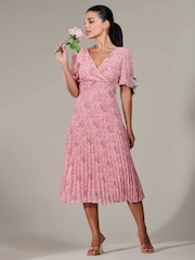 Jolie Moi Pink Petite Petite Chiffon Pleated Midaxi Dress - Image 5 of 6