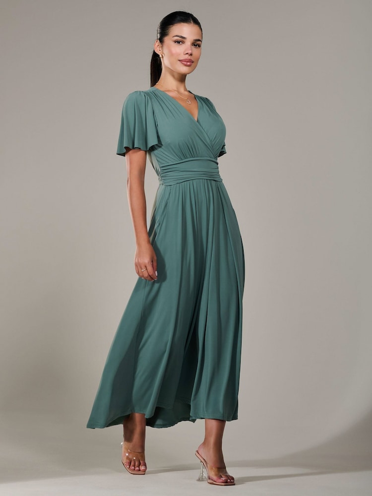 Green - Jolie Moi Short Sleeve Soft Silky Jersey Maxi Dress - Image 2 of 6 Green - Jolie Moi Short Sleeve Soft Silky Jersey Maxi Dress - Image 2 of 6