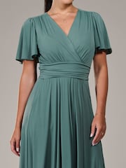 Jolie Moi Green Petite Short Sleeve Soft Silky Jersey Maxi Dress - Image 3 of 6