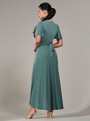 Jolie Moi Green Petite Short Sleeve Soft Silky Jersey Maxi Dress - Image 4 of 6