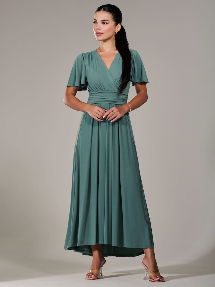 Green - Jolie Moi Short Sleeve Soft Silky Jersey Maxi Dress - Image 6 of 6 Green - Jolie Moi Short Sleeve Soft Silky Jersey Maxi Dress - Image 6 of 6