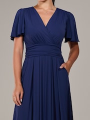 Jolie Moi Blue Petite Short Sleeve Soft Silky Jersey Maxi Dress - Image 2 of 6