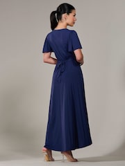 Jolie Moi Blue Petite Short Sleeve Soft Silky Jersey Maxi Dress - Image 3 of 6