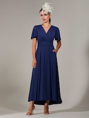 Jolie Moi Blue Petite Short Sleeve Soft Silky Jersey Maxi Dress - Image 4 of 6