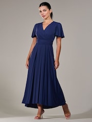 Jolie Moi Blue Petite Short Sleeve Soft Silky Jersey Maxi Dress - Image 5 of 6