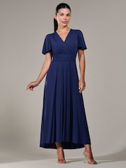 Jolie Moi Blue Petite Short Sleeve Soft Silky Jersey Maxi Dress - Image 6 of 6