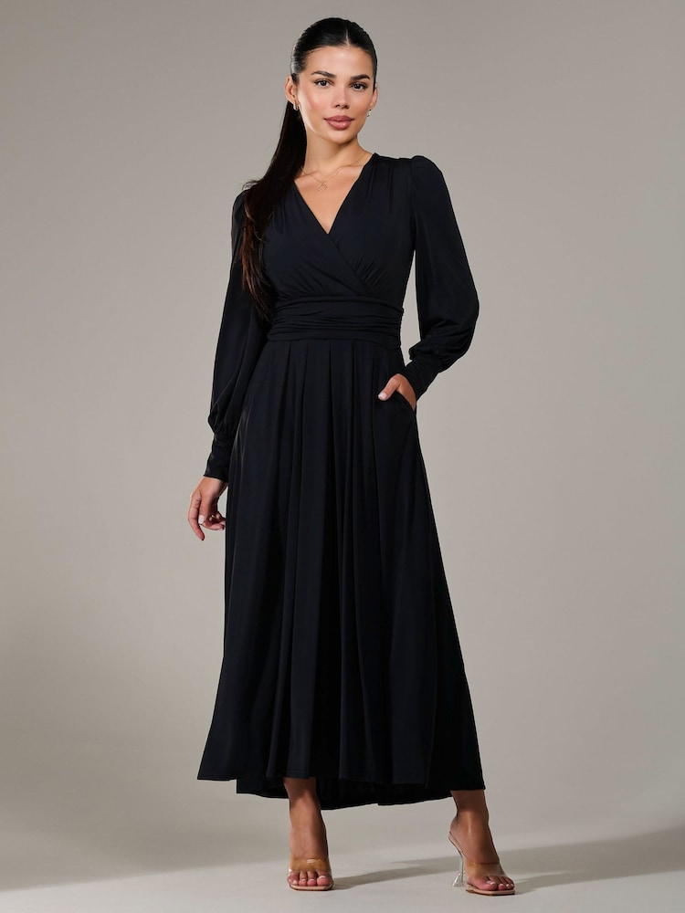 Jolie Moi Black Petite Petite Long Sleeve Soft Silky Jersey Maxi Dress - Image 1 of 6