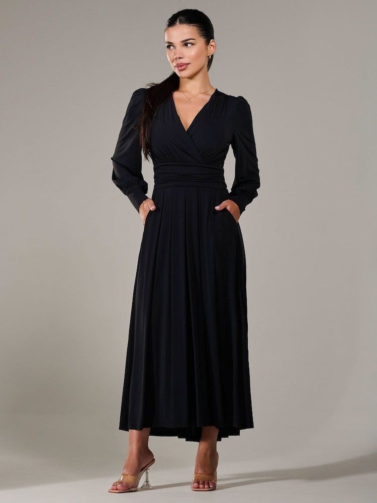 Schwarz - Jolie Moi Petite Long Sleeve Soft Silky Jersey Maxi Dress - Bild 6 von 6 Schwarz - Jolie Moi Petite Long Sleeve Soft Silky Jersey Maxi Dress - Bild 6 von 6