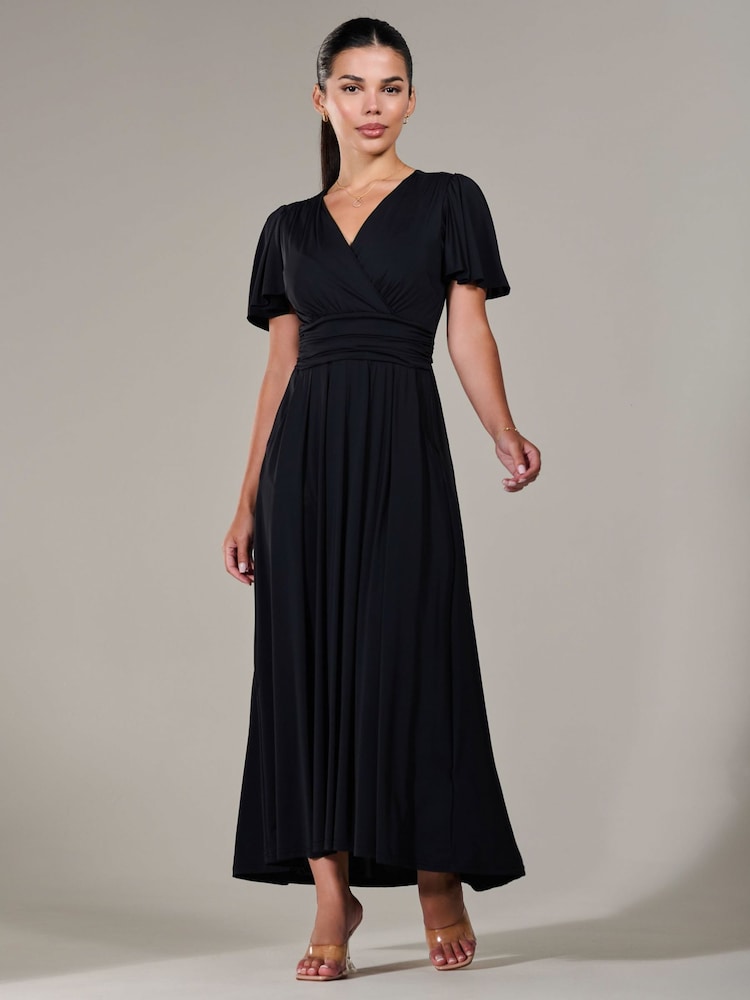 Jolie Moi Black Petite Short Sleeve Soft Silky Jersey Maxi Dress - Image 1 of 6 Jolie Moi Black Petite Short Sleeve Soft Silky Jersey Maxi Dress - Image 1 of 6