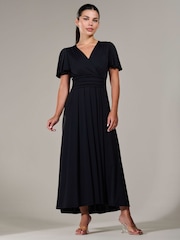 Jolie Moi Black Petite Short Sleeve Soft Silky Jersey Maxi Dress - Image 2 of 6