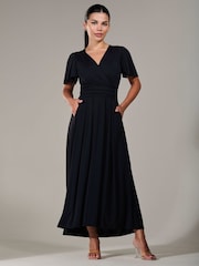 Jolie Moi Black Petite Short Sleeve Soft Silky Jersey Maxi Dress - Image 3 of 6