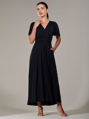 Jolie Moi Black Petite Short Sleeve Soft Silky Jersey Maxi Dress - Image 6 of 6
