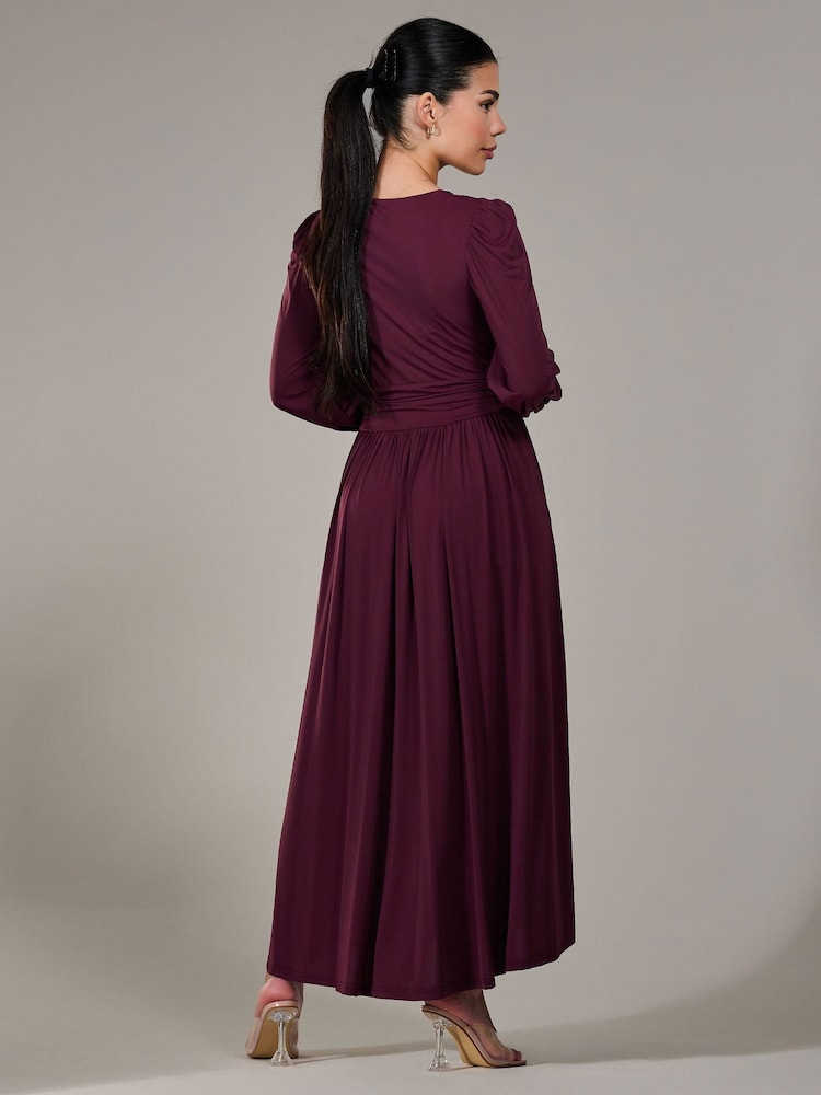 Lila - Jolie Moi Petite Long Sleeve Soft Silky Jersey Maxi Dress - Bild 2 von 6 Lila - Jolie Moi Petite Long Sleeve Soft Silky Jersey Maxi Dress - Bild 2 von 6