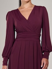 Jolie Moi Purple Petite Petite Long Sleeve Soft Silky Jersey Maxi Dress - Image 3 of 6