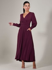 Jolie Moi Purple Petite Petite Long Sleeve Soft Silky Jersey Maxi Dress - Image 4 of 6