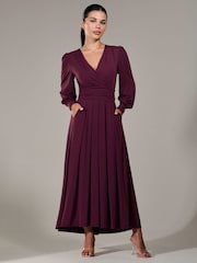 Jolie Moi Purple Petite Petite Long Sleeve Soft Silky Jersey Maxi Dress - Image 5 of 6