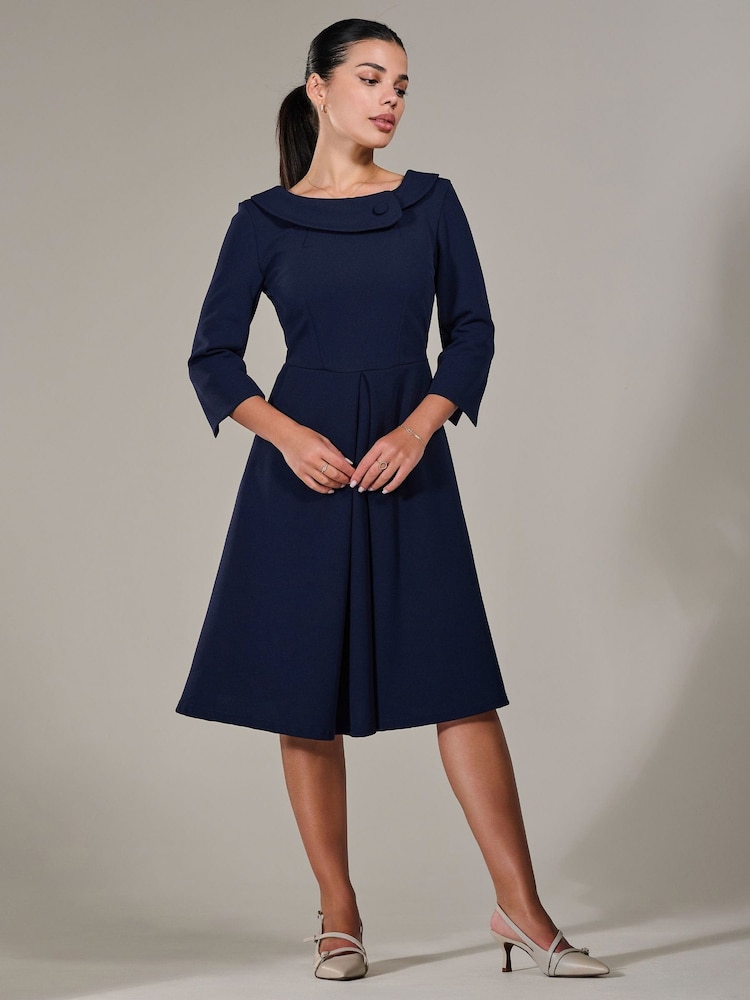 Jolie Moi Blue Petite Petite Button Collar Dress - Image 5 of 6