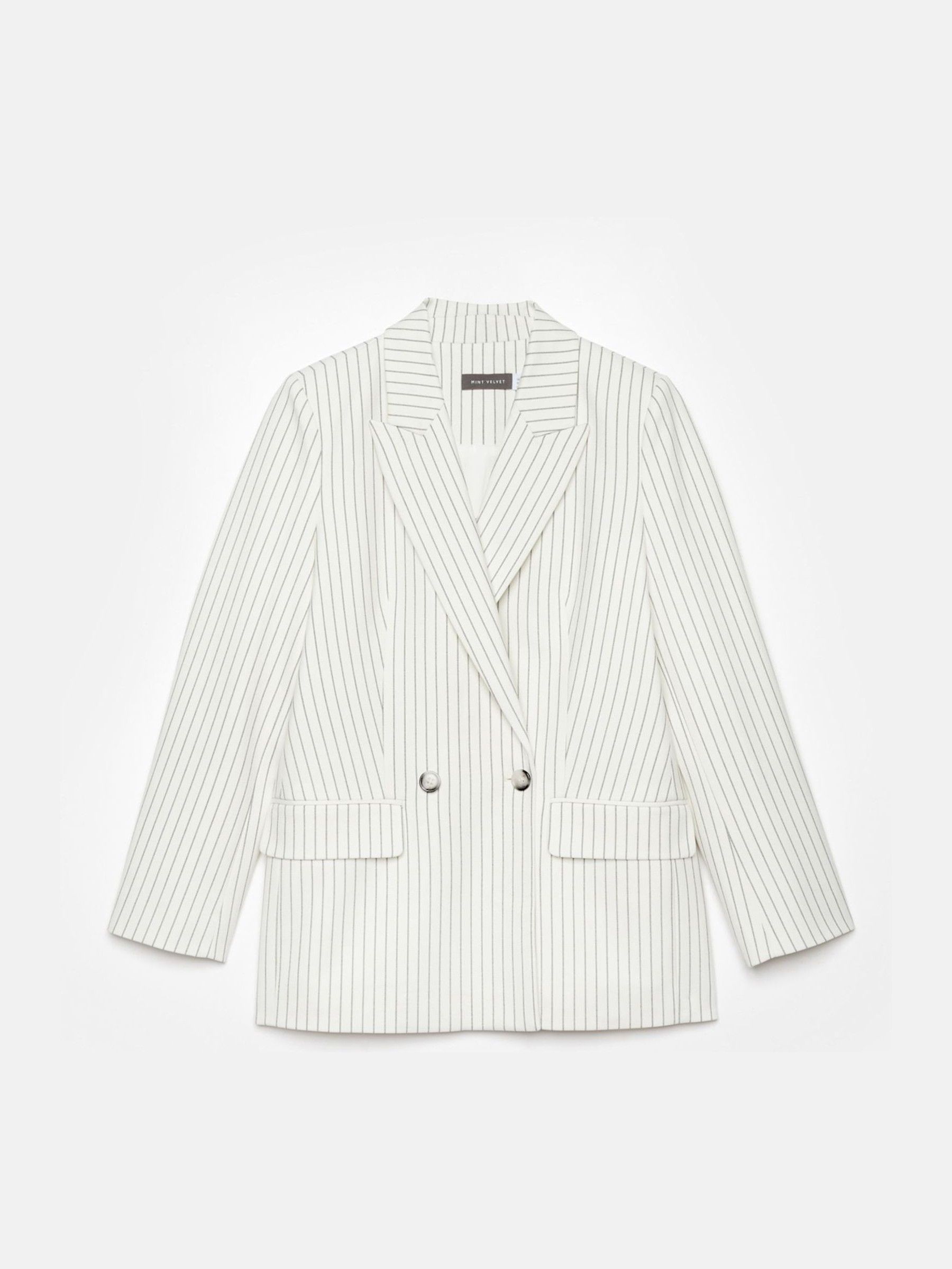 Buy Mint Velvet White Double Breasted Pinstripe Blazer from