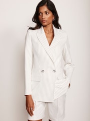 Mint Velvet White Double Breasted Pinstripe Blazer - Image 3 of 14
