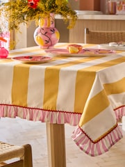 Yellow Pink Stripe Ruffle Wipeclean Table Cloth - Image 2 of 4