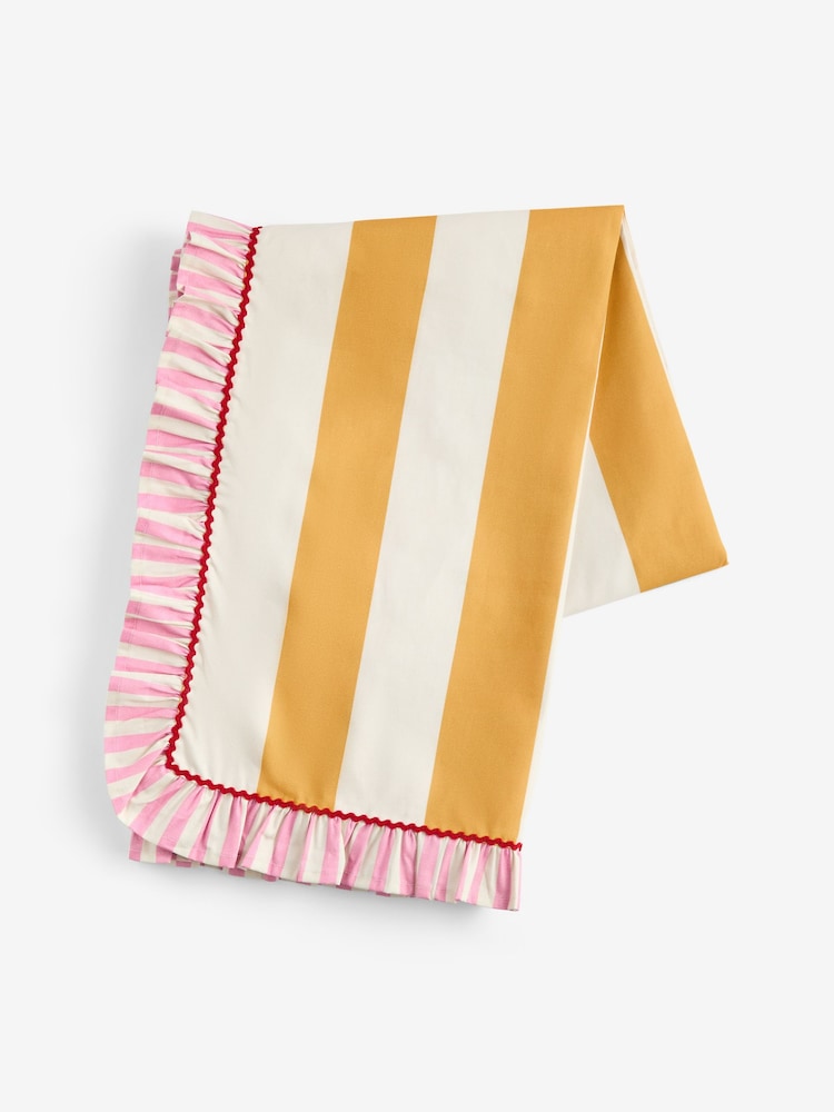 Yellow Pink Stripe Ruffle Wipeclean Table Cloth - Image 4 of 4