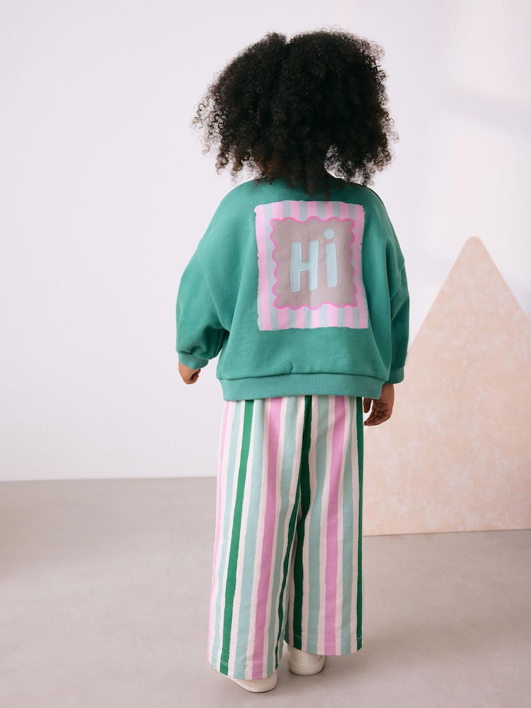 Green Hey Hi Sweatshirt & Wide Leg Trousers Set (3mths-7yrs) - Image 2 of 10 Green Hey Hi Sweatshirt & Wide Leg Trousers Set (3mths-7yrs) - Image 2 of 10